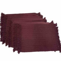 Lot of 7 Fringed Woven Cotton Placemats Solid Plum Rectangular Thick Kno... - $24.19
