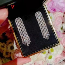 100% 925 Sterling Silver Full High Carbon Diamond Tassel Drop Earrings For Women - £84.67 GBP