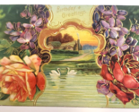 BIRTHDAY GREETINGS Embossed CIRCA 1910 Antique VERY Colorful FLORAL ART ... - $14.99