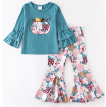 NEW Boutique Pumpkin Shirt &amp; Floral Leggings Girls Outfit Set - £10.70 GBP