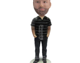 Custom Bobblehead Bearded Dude In Polo With Hands In His Pocket - Leisure &amp; Casu - £70.52 GBP