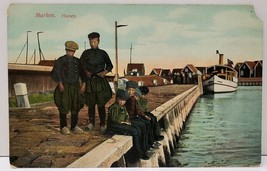 Netherlands Marken. Haven, Boys on Pier, Boat, Homes, Early Colored Postcard A7 - £4.77 GBP