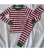 HANNA ANDERSSON Red Green STRIPED 2 PC LONG JOHNS PAJAMAS SET 120 6/7 - $24.74