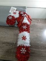 (1) Christmas Candy Cane Wreath Hanger Tinsel Red and White . New - $15.89