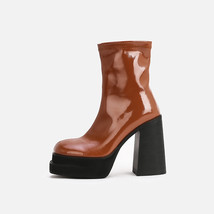 Woman‘s New Modern Boots Microfiber British Style Platform ZIP Square heel ANKLE - £116.82 GBP