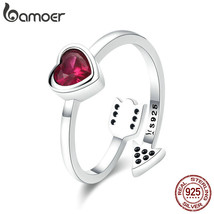 Real 925 Silver Red Heart And Love Arrow Clear CZ Finger Rings for Women Wedding - £18.71 GBP