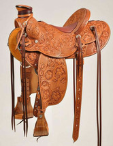 Western hot padded seat saddle 16&quot; on Eco-leather buffalo chestnut on dr... - £747.50 GBP