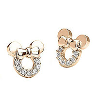 Cubic Zirconia Minnie Small Mouse Stud Silver Earrings 14K Rose Gold Plated - £14.68 GBP