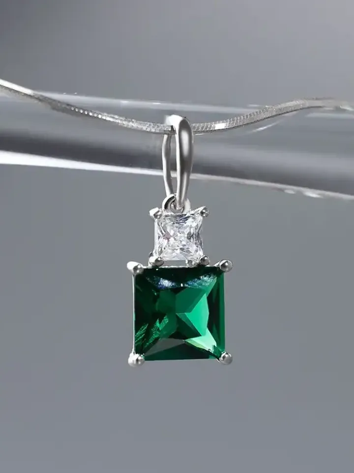 Pendant, 925 silver with emerald and cubic zirconia - $79.00