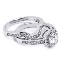 Womens 1.0 tcw Contour Wedding Band Engagement Ring Set Round Cut Solid Silver - £53.07 GBP