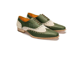 Handmade Men&#39;s Leather High Quality Two Tone Custom  Made Dress Oxfords Shoes-46 - £180.32 GBP