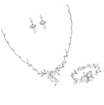 Marquise CZ Simulated Pearl Bridal Flower Leaf - $149.05