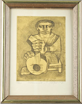 &quot;Mandolinista&quot; by Jorge Dumas Signed Limited Edition #83/100 Etching 9 1/2x7 1/2 - £248.69 GBP