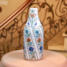 8&quot; White Marble Flower Inlay Vase Turquoise Flowers Pot - £1,258.45 GBP