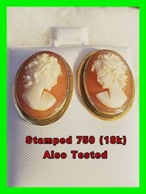 Stunning Antique European Stamped 750 18kt Yellow Gold Cameo Stud Back Earrings - £237.40 GBP