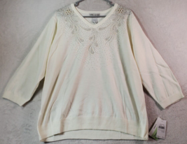 Cathy Daniels Sweater Womens XL White 100% Acrylic Rhinestone Long Sleeve V Neck - £15.86 GBP