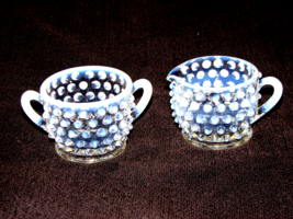 Fenton Glass Vintage Opalescent Hobnail Moonstone Mini Creamer Sugar Bowl Set - £15.56 GBP