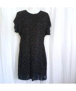 Laurence Kazar Beaded Dress Vintage Iridescent Swirl Black Silk Raglan P... - €61,80 EUR