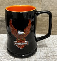 Harley-Davidson 3D Raised Eagle Logo Black &amp; Orange Coffee Mug Cup ~ Licensed - £11.33 GBP