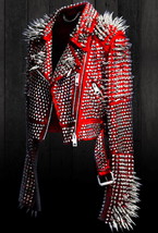 Gothic Pink  Rock Punk Studded Leather Jacket for Women, Fully Studded L... - $319.00