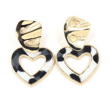 Polystyrene &amp; 18K Gold-Plated Open Heart Cow Print Heart Drop Earrings - £11.23 GBP