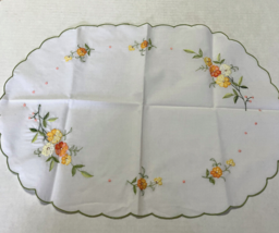 Vintage scalloped edge floral pattern embroidered dresser scarf table ru... - $19.75