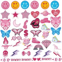 48 Pcs Pink Preppy Iron On Patches For Girls Cute Sew On Patches Y2K Applique Em - £34.32 GBP