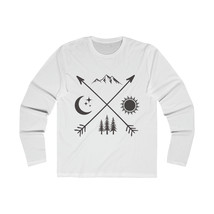 Unisex Mountain Moon Sun Forest Symbol Black White Graphic Print Long Sleeve Tee - £28.39 GBP+