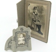 Antique Photographs Children in Folding Paper Display Frames Boy and Girl - £7.43 GBP