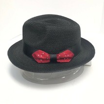 Steven Land Men&#39;s Black Fedora Hat and Hat Band Red Rhinestone Bow Size Medium - £33.96 GBP