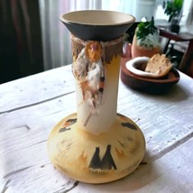 Native American Feather Trim Vase Pottery Vintage Western Decorative Handpainted - £25.65 GBP