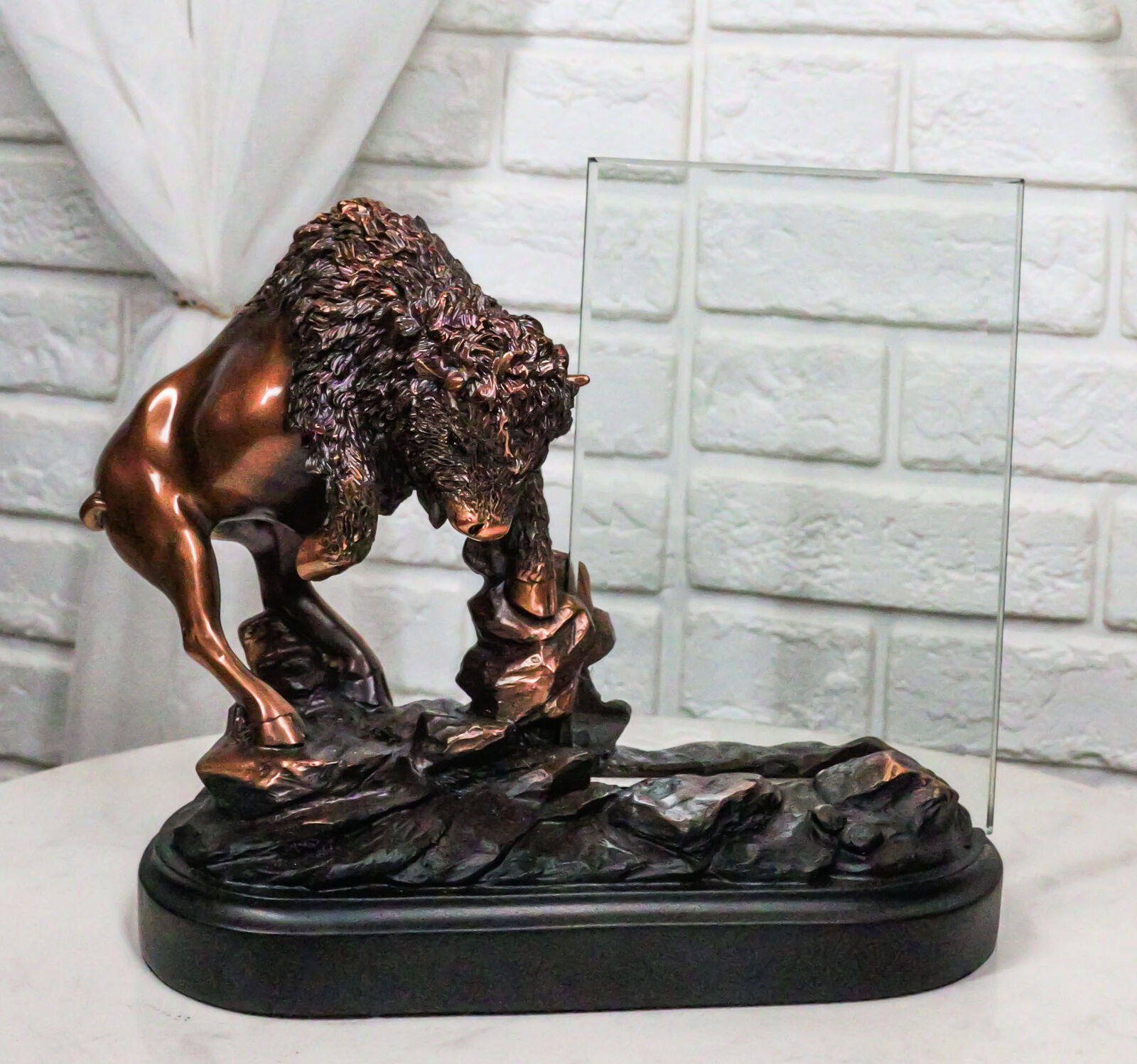 Primary image for Charging Native American Bison Buffalo 6"X4" Picture Frame Bronzed Figurine