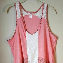 Route 66 Orange and White Lace Insert Trim Racerback Tunic Tank Top Size XL - $15.47