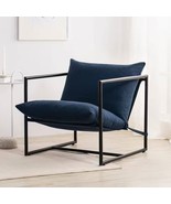 Modern Navy Blue Upholstered Accent Chair with Metal Frame - $292.29 CAD