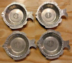 Pewter 8&quot; Fish Shaped Pans w/Glass Round 6&quot; Pyrex Ovenware Inserts Set Of 4 Rare - £27.14 GBP