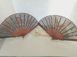 Spanish Style Flora Oriental Dance Party Silk Folding Hand Fans Lace lot of 2 - £10.26 GBP