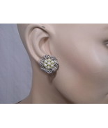 Trifari Silvertone Pearls &amp; Crystals Clip-On Earrings Round Vintage - £17.26 GBP