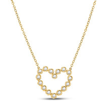 14kt Yellow Gold Womens Round Diamond Outline Heart Necklace 1/4 Cttw - £562.35 GBP