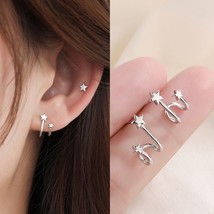 Women 925 Sterling Silver Double Row Star Stud Earrings Girls Minimalist Jewelry - £9.98 GBP