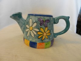 Blue Ceramic Plant Watering Can With Flowers, Multicolored from OGGI - $40.00