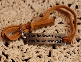 Inspirational Bracelet ~ she believed she could ... ~ Adjustable ~ Brown Laces - £11.95 GBP
