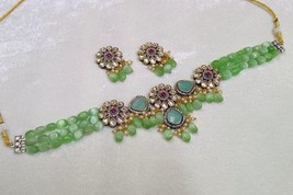 Indina Arabic Earrings Islamic Choker Kundan Wedding Monalisa Stone Jewellry Set - £25.92 GBP