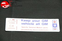 70 CAMARO 350/250HP &quot;KEEP YOUR GM ALL GM&quot; CODE &quot;CQ&quot; DECAL GM#6484668 - £12.27 GBP