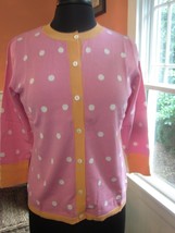 Boston Proper Pink White Orange Polka Dot Cardigan Sweater Size Medium New - $29.99