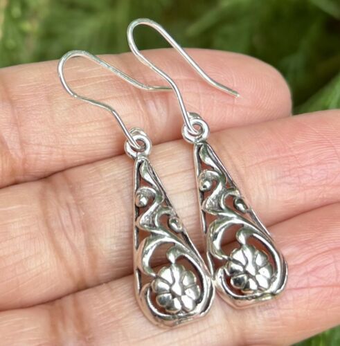 925 Sterling Silver Handmade Oxidized Cutwork Earrings, 3.00 gm