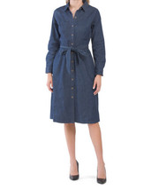 New Anne Klein Blue Denim Cotton Midi Belted Shirt Dress Size 16 $119 - £79.52 GBP