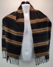 L) Acrylic Black Green Brown Red Fringed Tassel Scarf Italy - £7.81 GBP