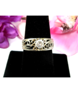 Vintage RING Solitaire BRILLIANT CUT CZ Clear Openwork 18K HGE Gold Elec... - $15.83