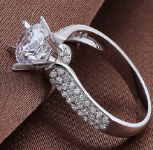 Gorgeous Engagement Ring 2.50Ct Round Cut Diamond Solid 14k White Gold in Size 7 - £212.77 GBP