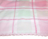 First Impressions Macy&#39;s Plaid Baby Blanket Chenille Pink Green scallope... - $19.79